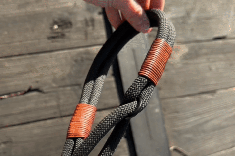 Handcrafted climbing rope and leather limited slip dog collar. Featuring high quality, heavy-duty black hardware and custom sizing to ensure a perfect fit. Cross Winds Leather.